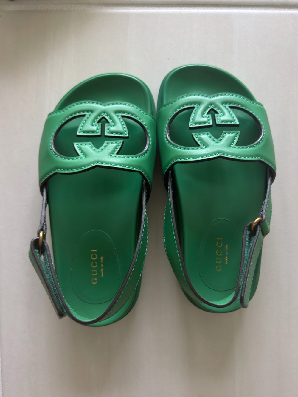 Gucci Kids Green Interlocking GG Slingback Sandals